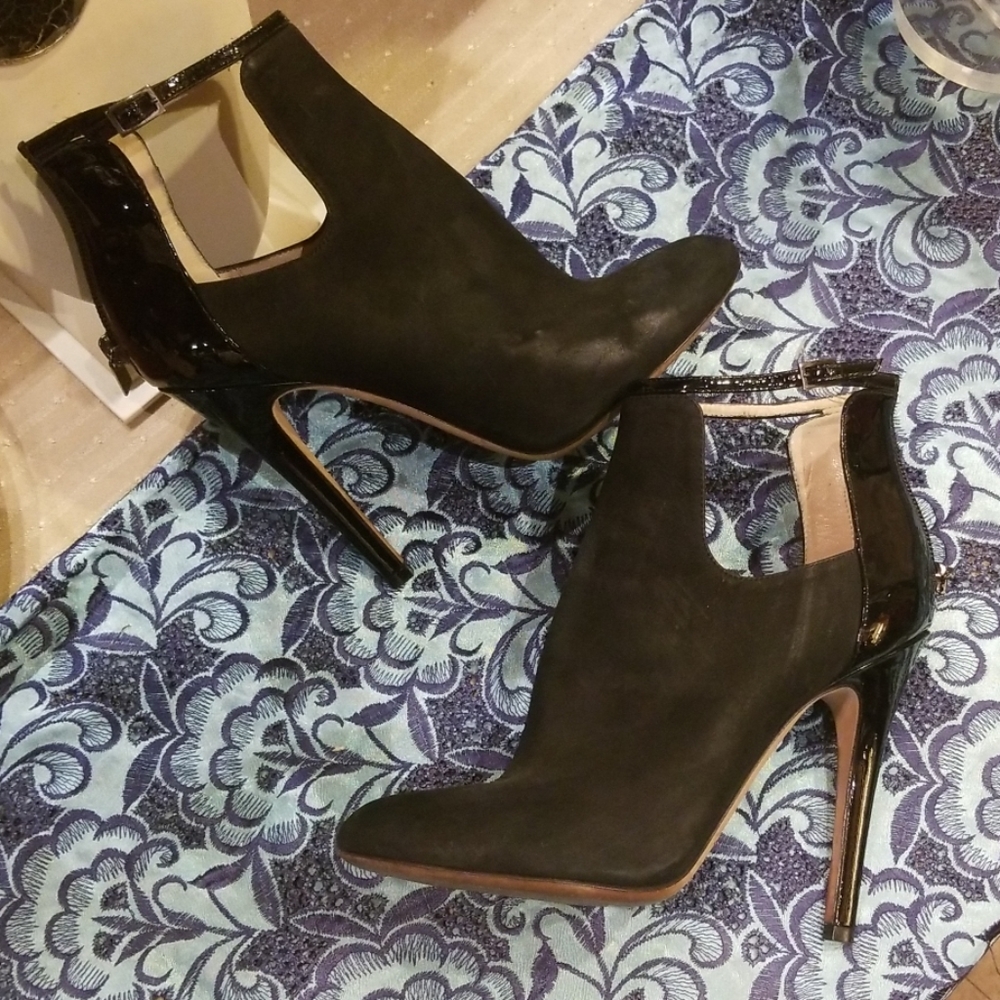 Jimmy Choo London suede/patent zip Bootie